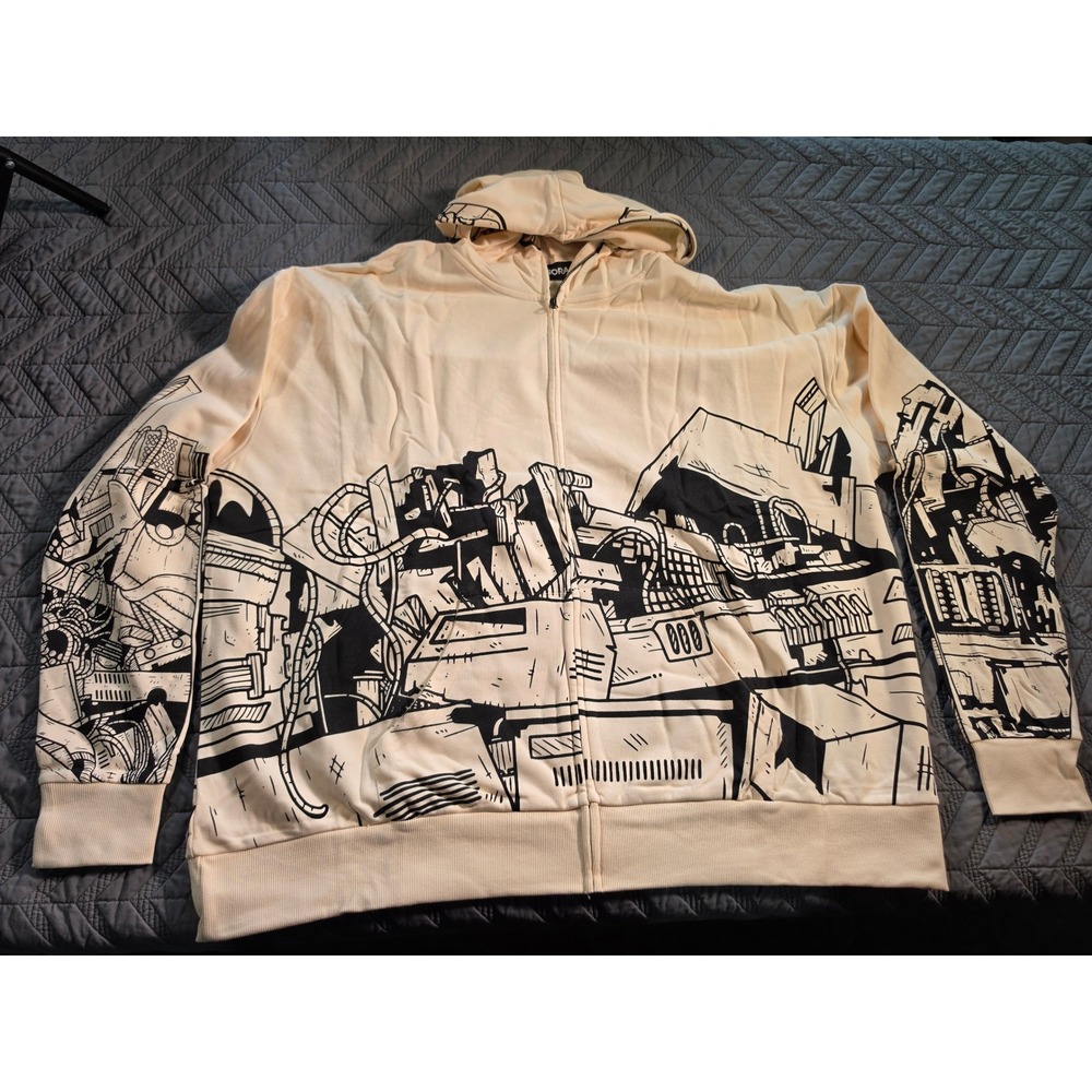 Sora Mens Cream Mechanical Graphic Zip Up Hoodie Sweatshirt XXL